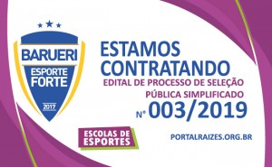 Edital de Sele&ccedil;&atilde;o P&uacute;blica 03/2019 &ndash; Programa Barueri Esporte Forte